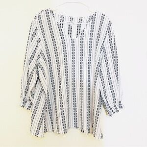 Croft & Barrow V-Neck Cotton Blend Floral Print Top Size XXL Blue/White